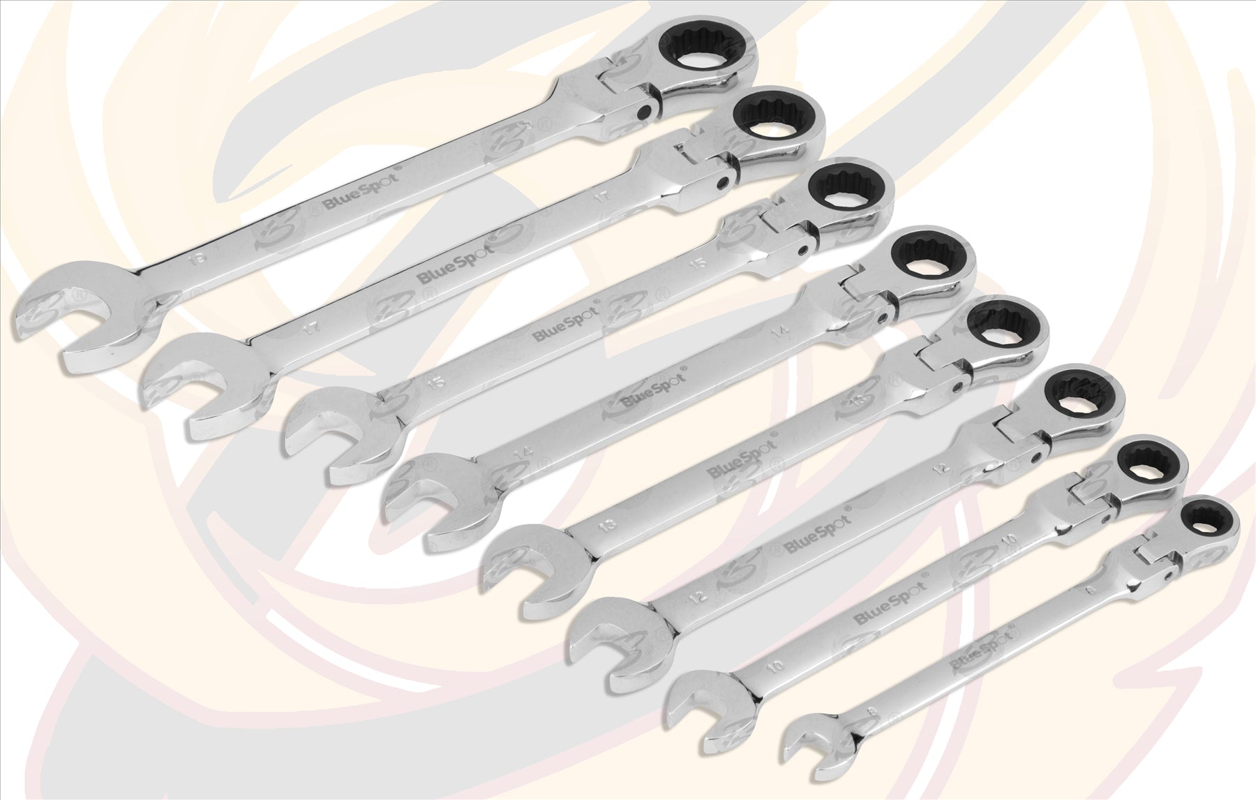 BLUESPOT 8PCS FLEXIBLE RATCHET SPANNER SET 8MM - 19MM