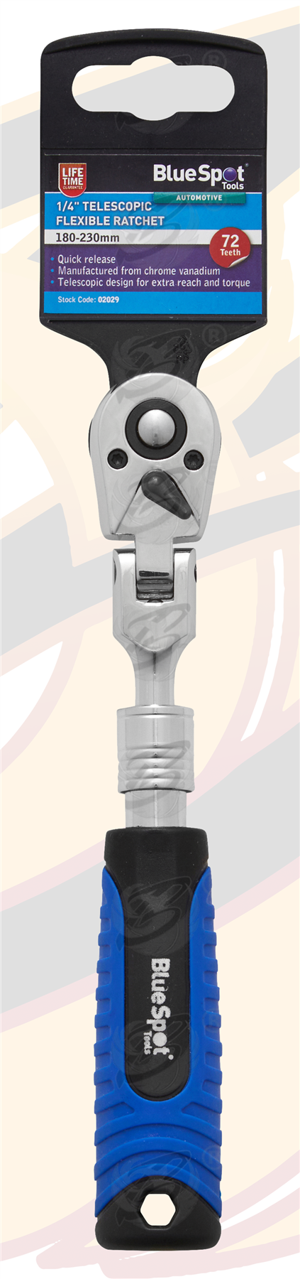 BlueSpot 1/4" Drive 72 Tooth Extendable Flexible Ratchet Handle ( 180mm - 230mm ) ( 02029 )
