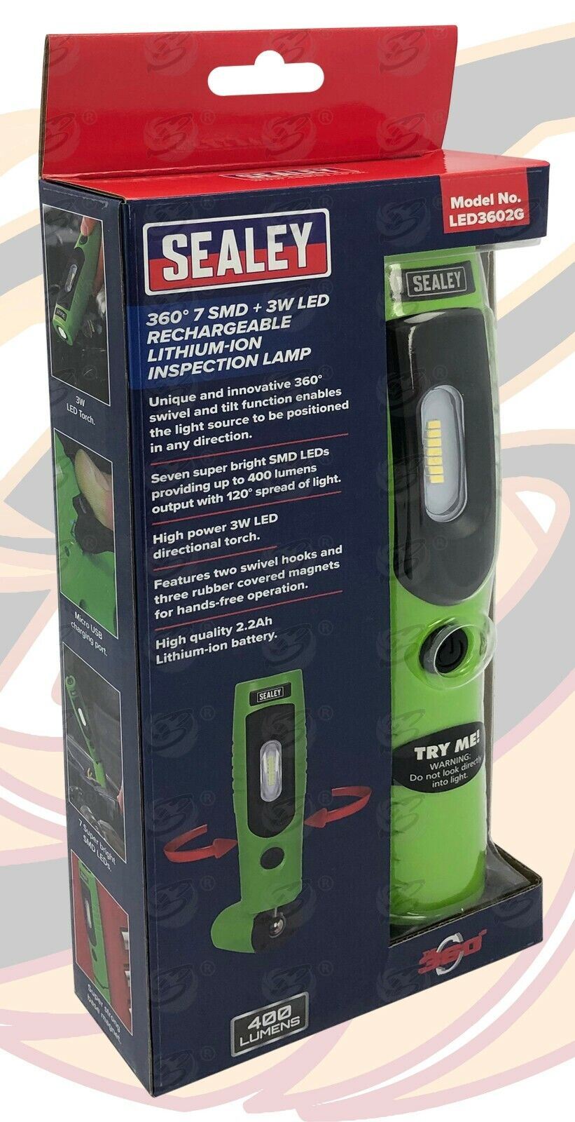 Sealey Rechargeable Smd Led Li - Ion Work Light ( Green )  LED3602G