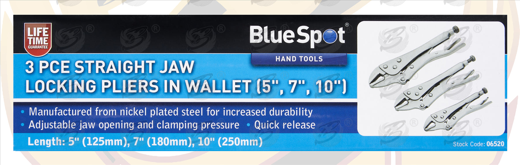 BLUESPOT 3 PCE STRAIGHT JAW LOCKING PLIERS IN WALLET (5", 7", 10")