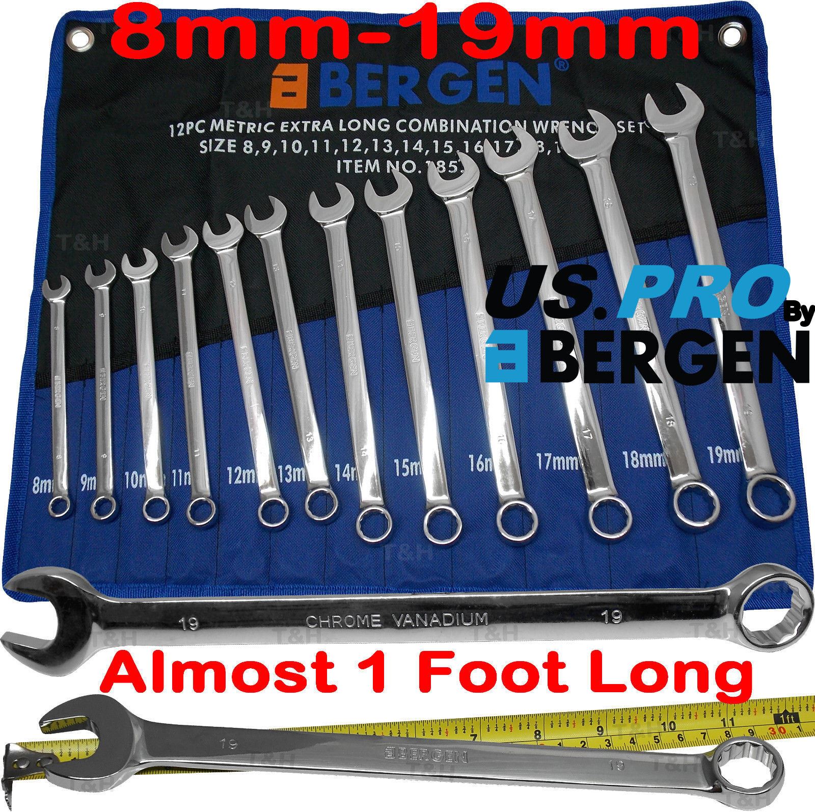 US Pro 12 Piece Extra Long Combination Spanner Set 8mm - 19mm ( 3595 )