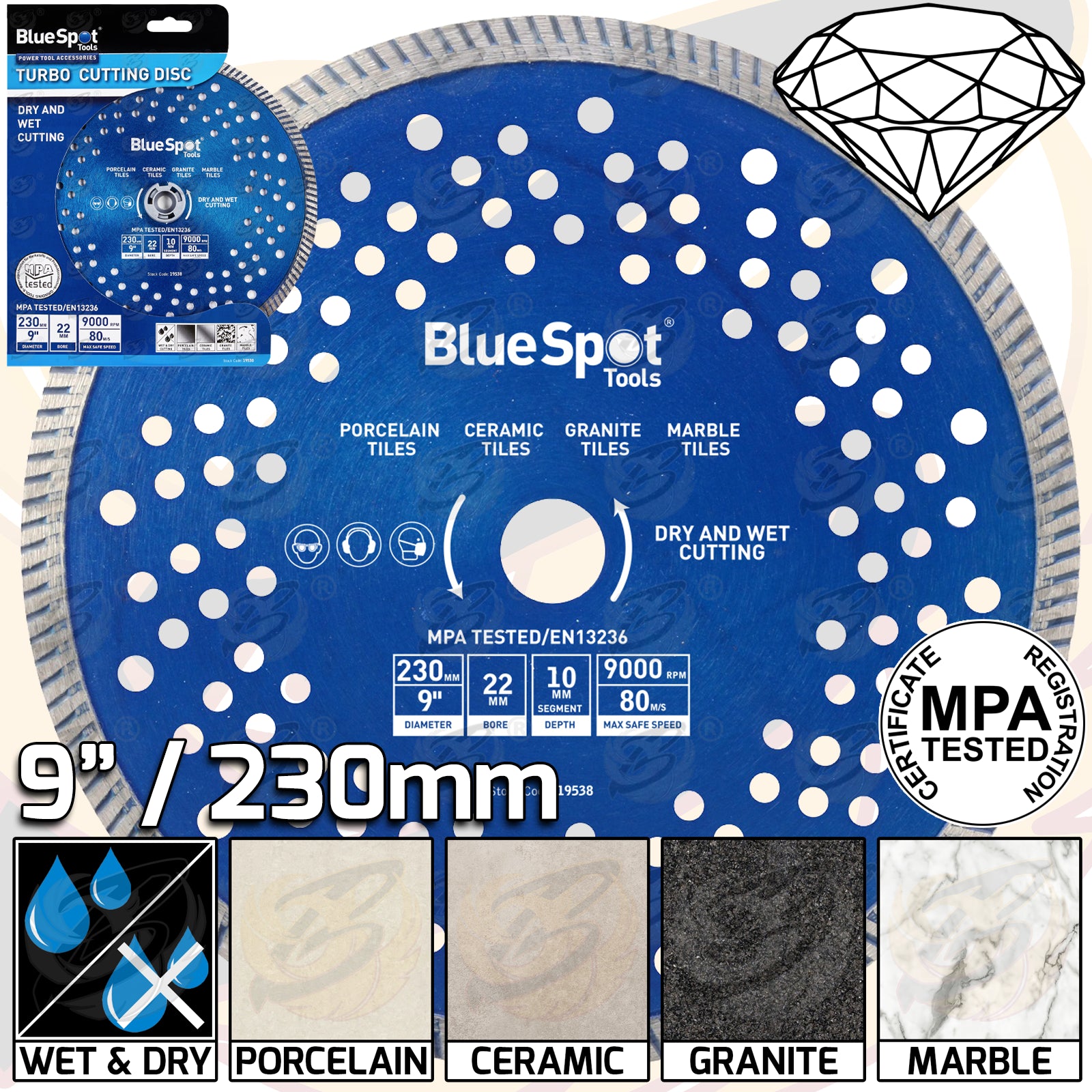 BLUESPOT 9" / 230MM TURBO DIAMOND CUTTING DISC