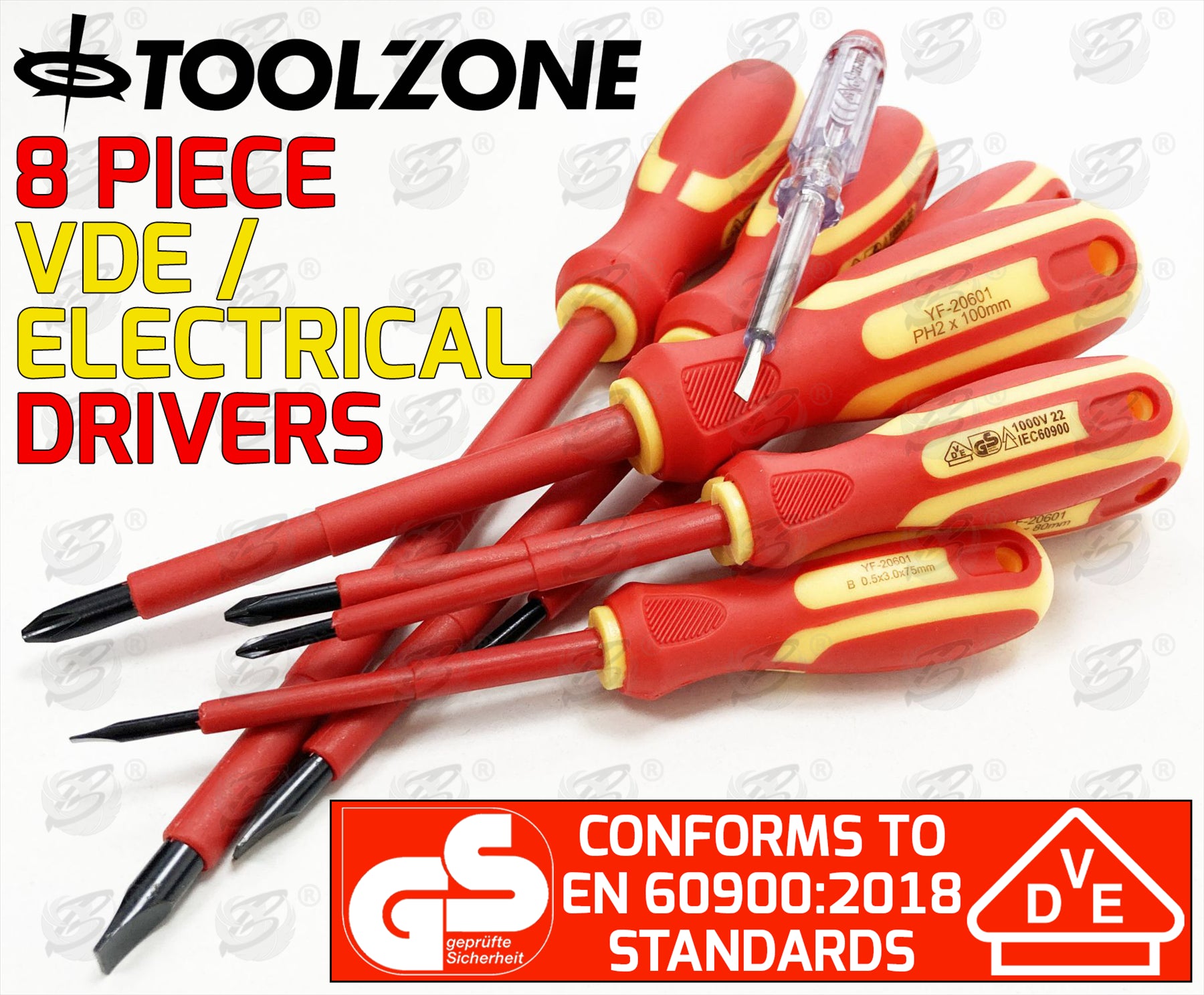 TOOLZONE 8PCS VDE / ELECTRICANS MAGNETIC SCREWDRIVER SET ( PHILLIPS & SLOTTED )