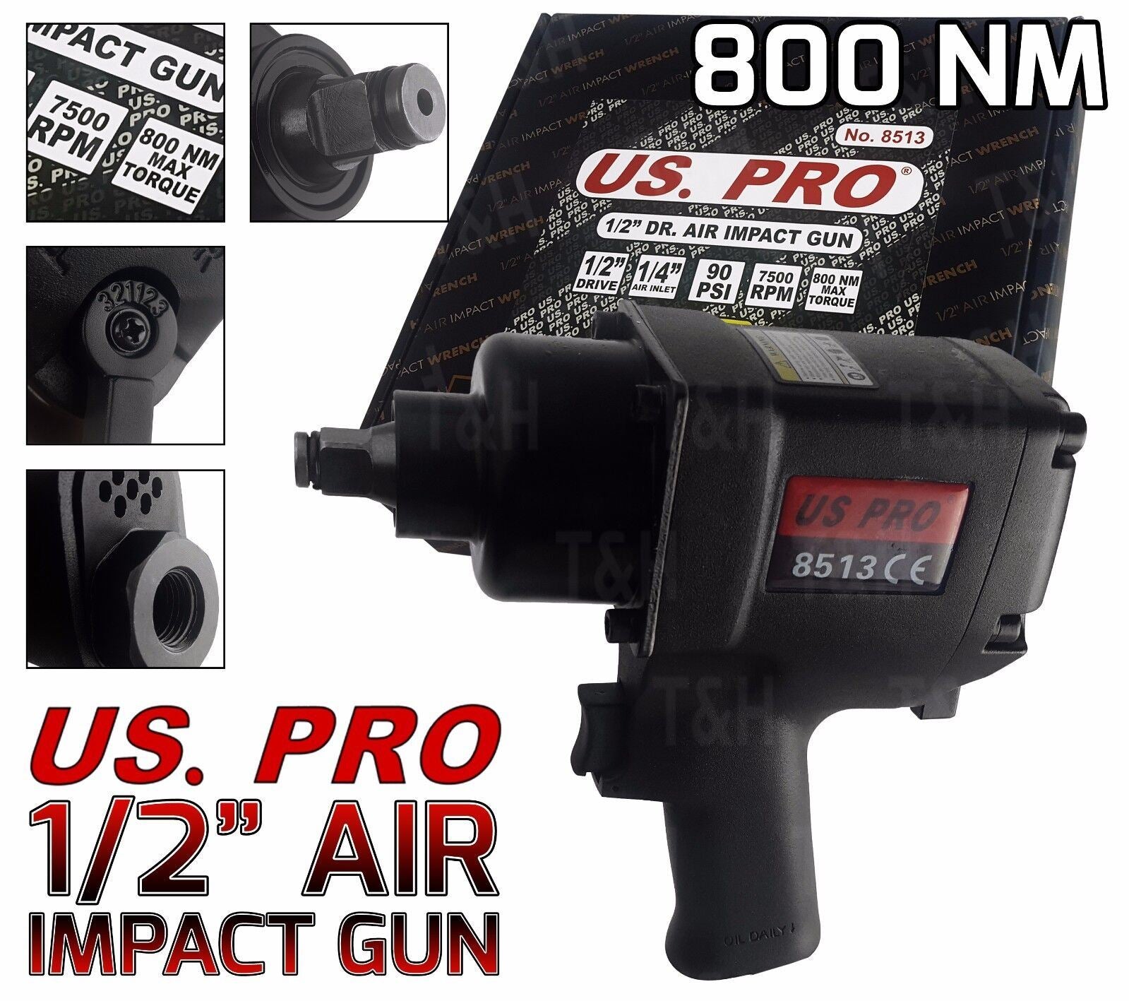 US Pro 1/2" Drive Air Impact Wrench 800Nm 8513