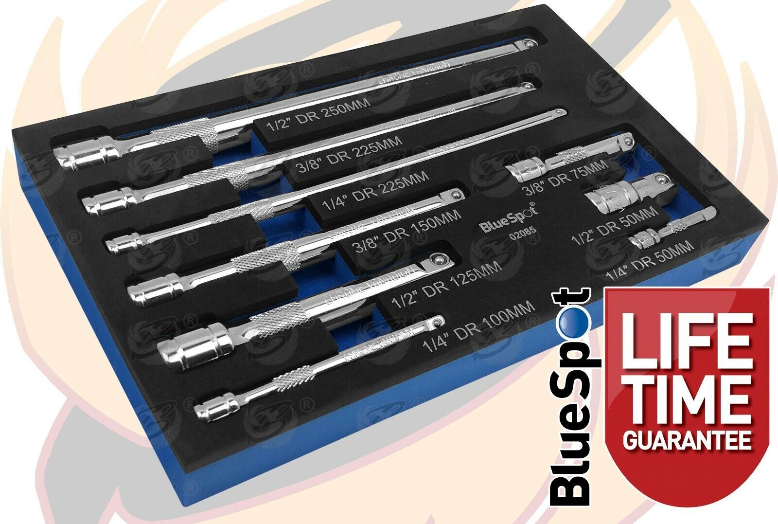 BLUESPOT 9PCS 1/4" & 3/8" & 1/2" DRIVE EXTENSION BARS 50MM - 250MM