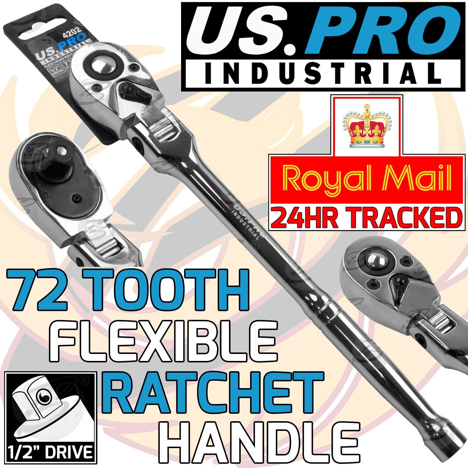 US PRO INDUSTRIAL 1/2" DRIVE 72 TOOTH FLEXIBLE RATCHET HANDLE