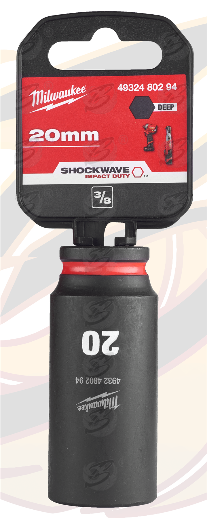 Milwaukee 20mm 3/8" Drive 6 Point Deep Impact Socket ( Single ) ( 4932480294 )