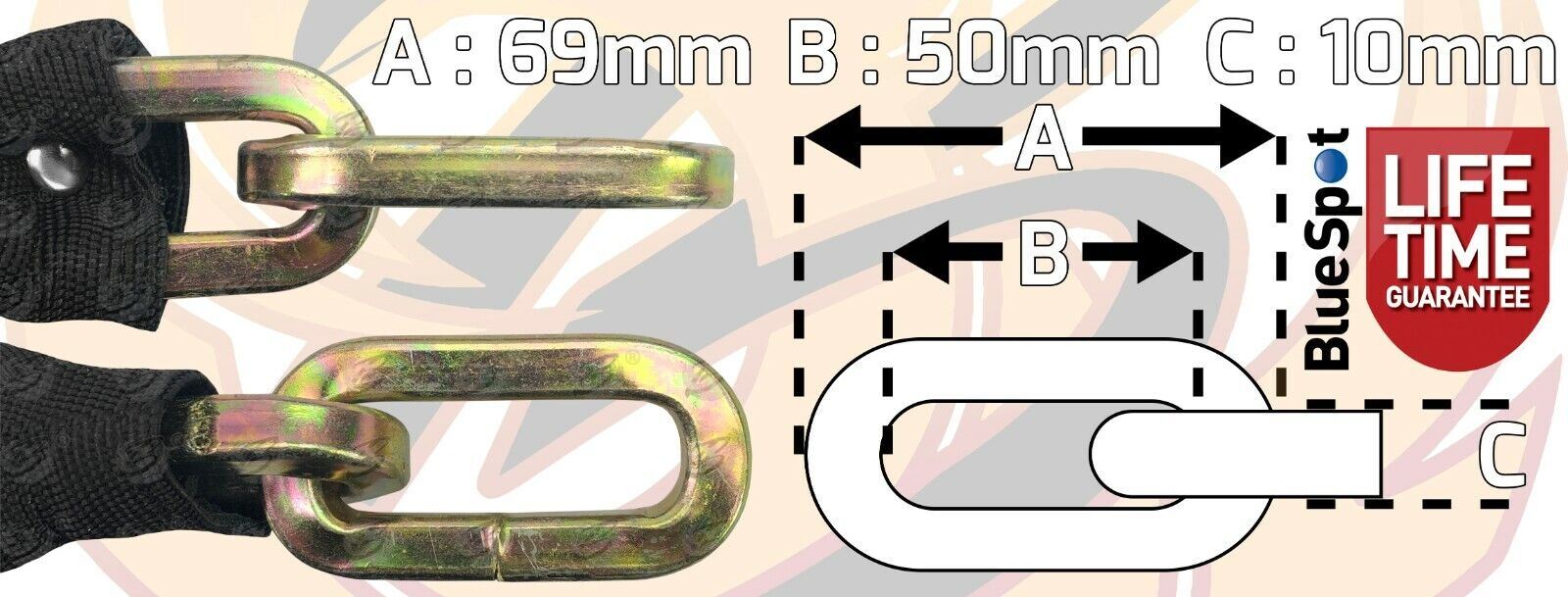 BlueSpot 3 Foot Long 10mm Links Security Chain 77078