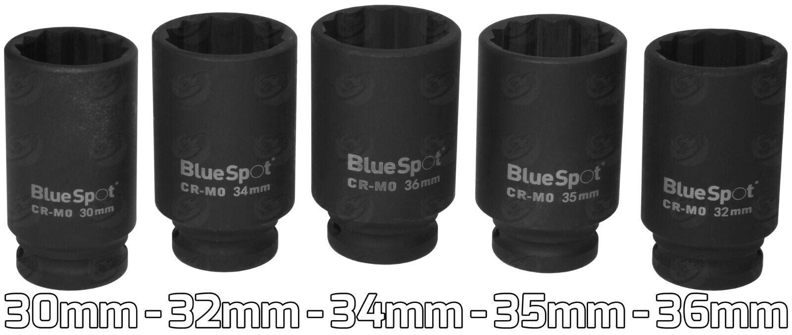 BLUESPOT 1/2" DRIVE 24" LONG BREAKER BAR & 5PCS 12 POINT DEEP IMPACT SOCKETS 30MM - 36MM