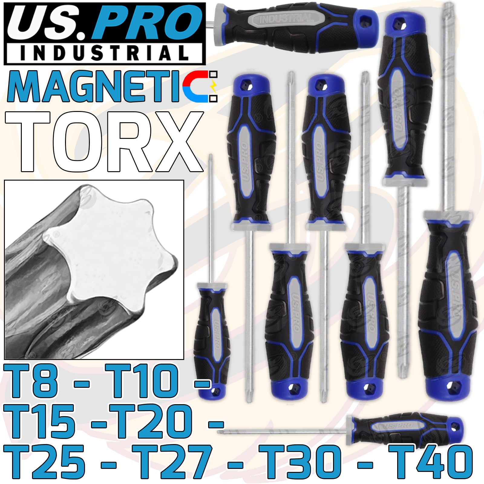 US PRO INDUSTRIAL 8PCS MAGNETIC TORX SCREWDRIVER SET T8 - T40