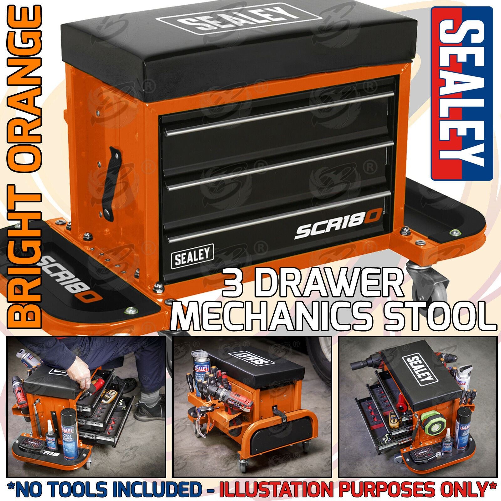 SEALEY MECHANIC STOOL / UTILTIY BOX ( ORANGE )