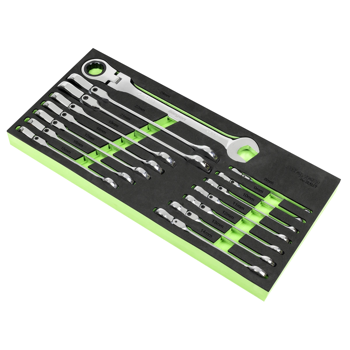 Siegen 15 Piece Combination Flexible Ratchet Spanners 8mm - 24mm In EVA Foam Storage Block With A Manufacturers LifeTime Guarantee S01329