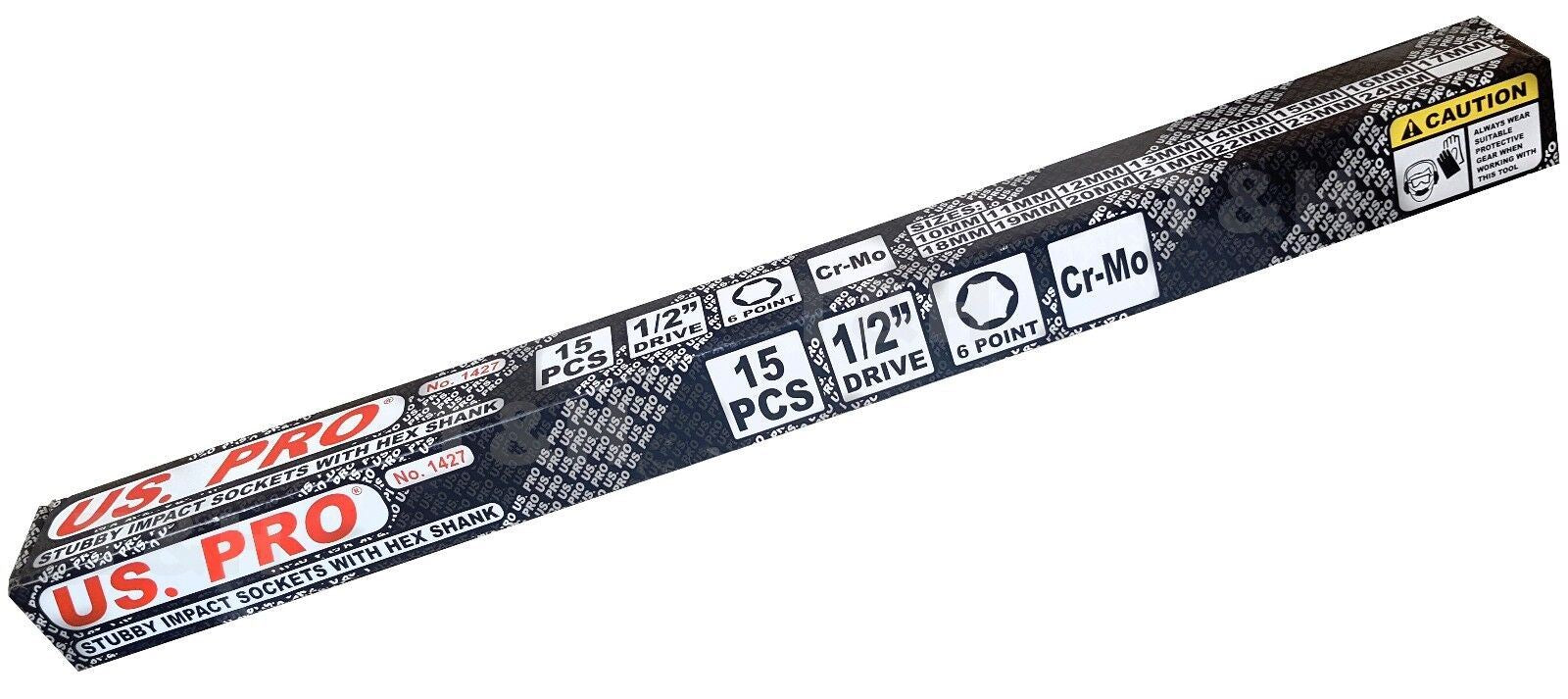 US PRO 15PCS 1/2" DRIVE 6 POINT SHALLOW IMPACT SOCKETS 10MM - 24MM