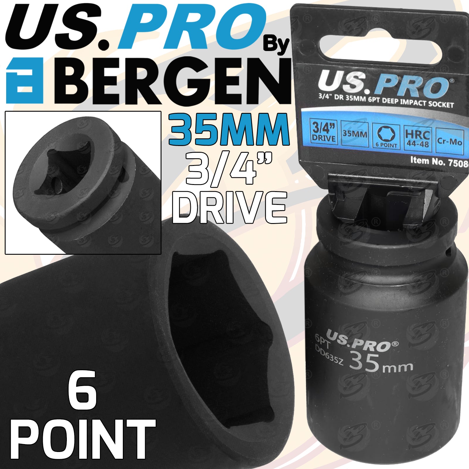 US PRO 35MM 3/4" DRIVE 6 POINT DEEP IMPACT SOCKET ( SINGLE )