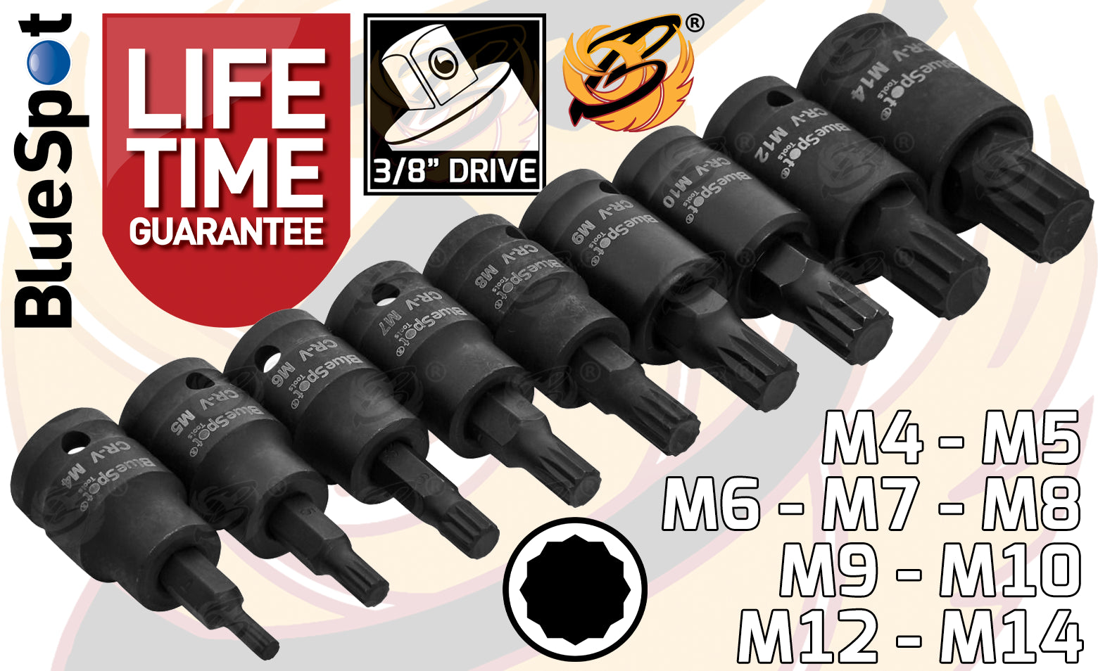 BLUESPOT 31PCS 3/8" DRIVE IMPACT HEX - TORX - SPLINE BIT SOCKETS