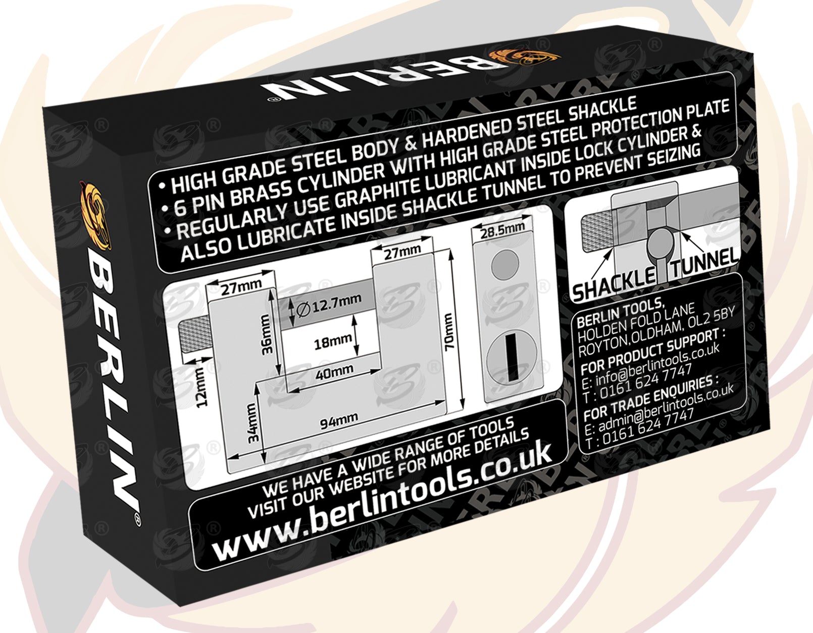 BERLIN 6FT LONG 10MM LINKS SECURITY CHAIN WITH 94MM HIGH SECURITY PADLOCK