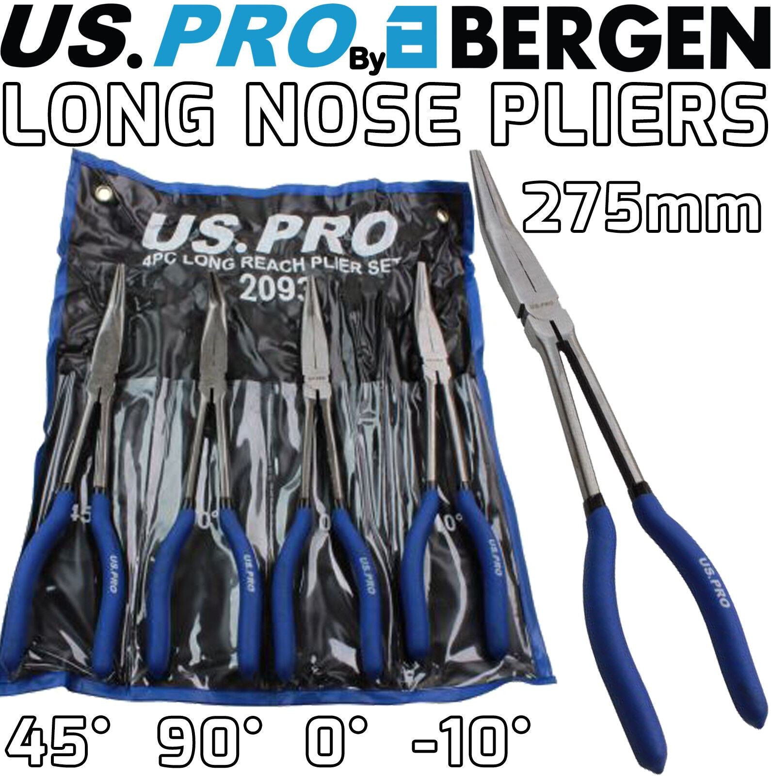 US Pro 4 Piece 11" Extra Long Nose Pliers Set 2093