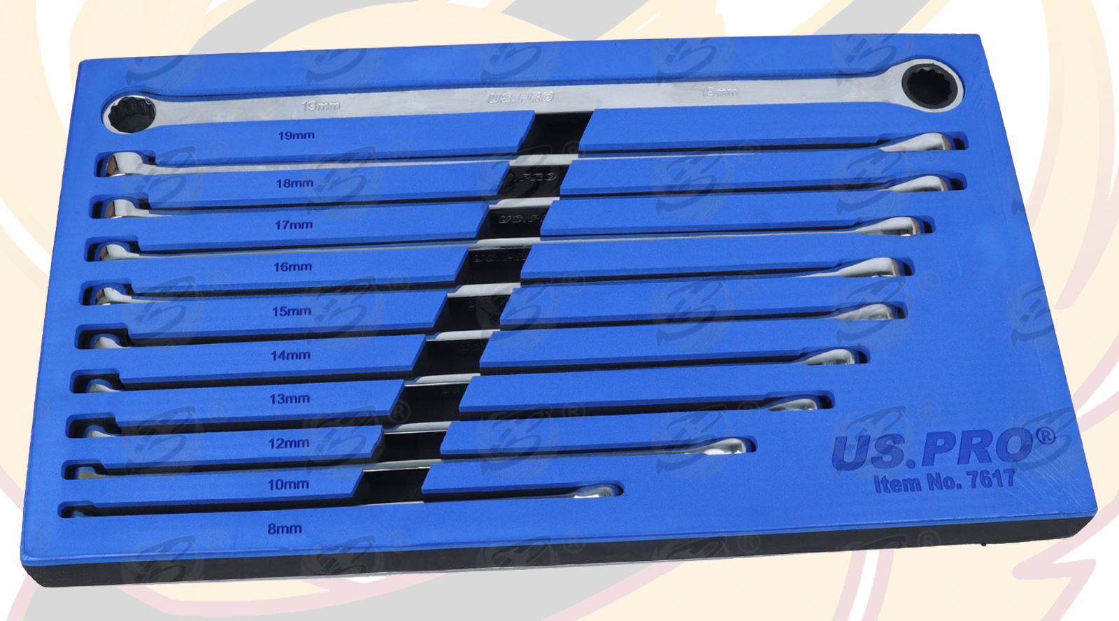 US Pro 10 Piece Extra Long Double Ring Single Gear Ratchet Set  ( 7617 )