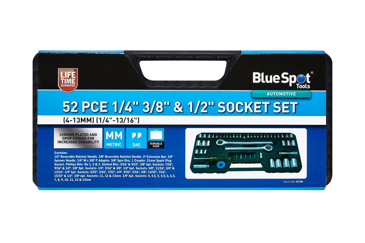 BlueSpot 52 Piece Socket Set With A Manufacturers LifeTime Guarantee 01746