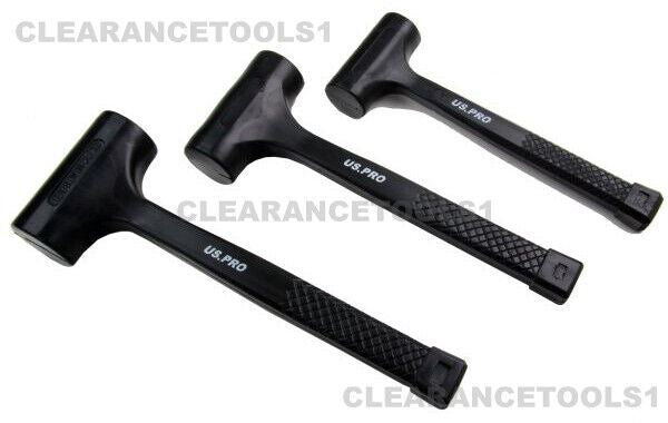 US PRO 3PC RUBBER DEAD BLOW HAMMERS, HAMMER 1LB 2LB 3LB SET 1664 RUBBER HAMMER