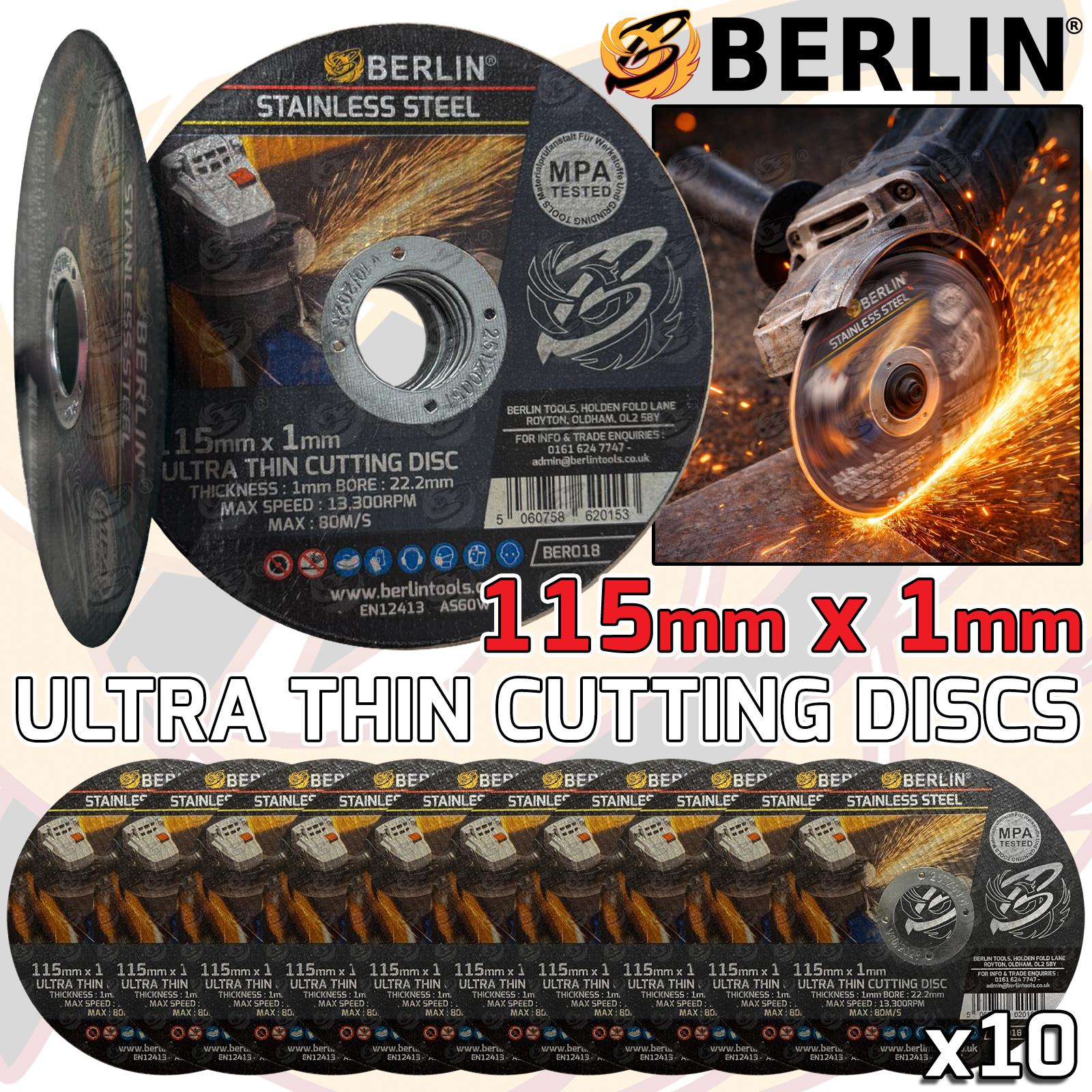 Berlin 1mm Thick Stainless Steel Cutting Discs ( x 10 Discs ) BER018