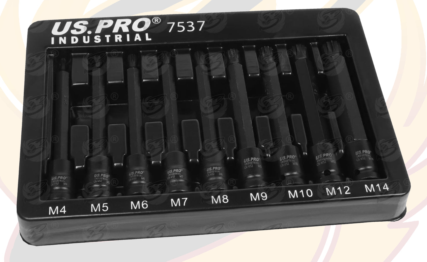 US PRO INDUSTRIAL 9PCS 3/8" DRIVE EXTRA LONG IMPACT SPLINE BIT SOCKETS M4 - M14