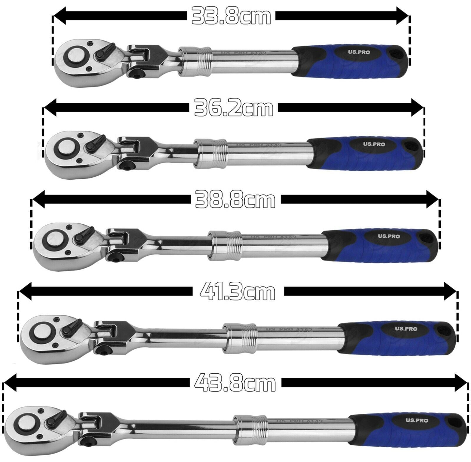 US Pro 1/2" Drive 72 Tooth Flexi Head Extendable Ratchet Handle 4142
