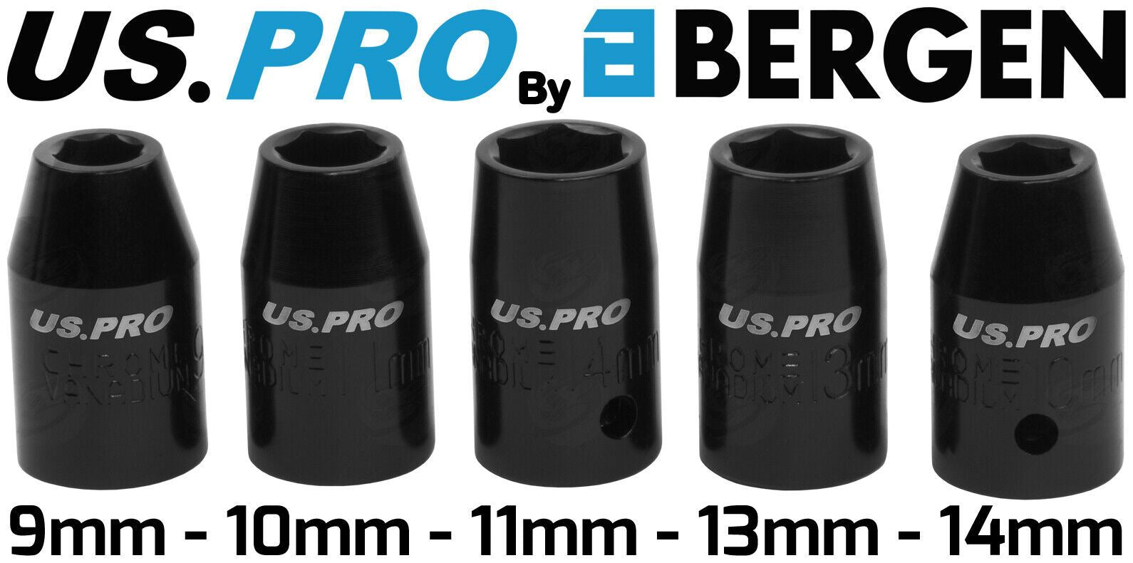 US Pro 10 Piece 1/2" Drive 6 Point Shallow Impact Sockets 9mm - 27mm ( 1396 )
