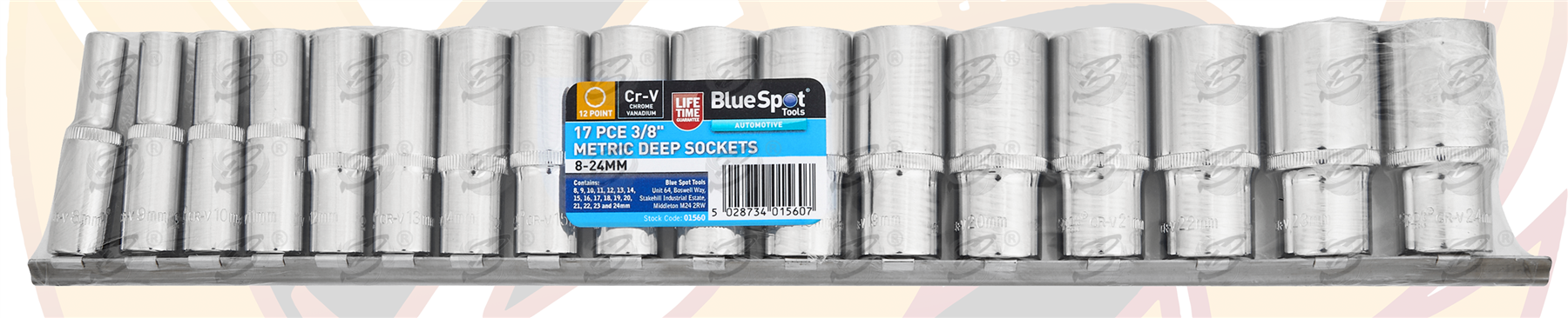 BlueSpot 17 Piece 3/8" Drive 12 Point Deep Sockets 8mm - 24mm ( 01560 )