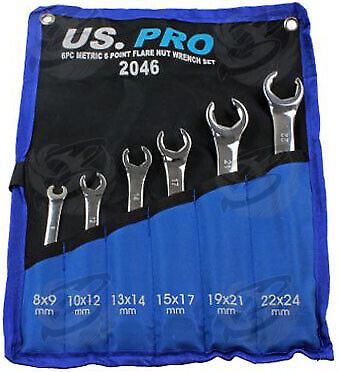 US PRO 6PCS 6 POINT FLARE NUT SPANNER SET 8MM - 24MM