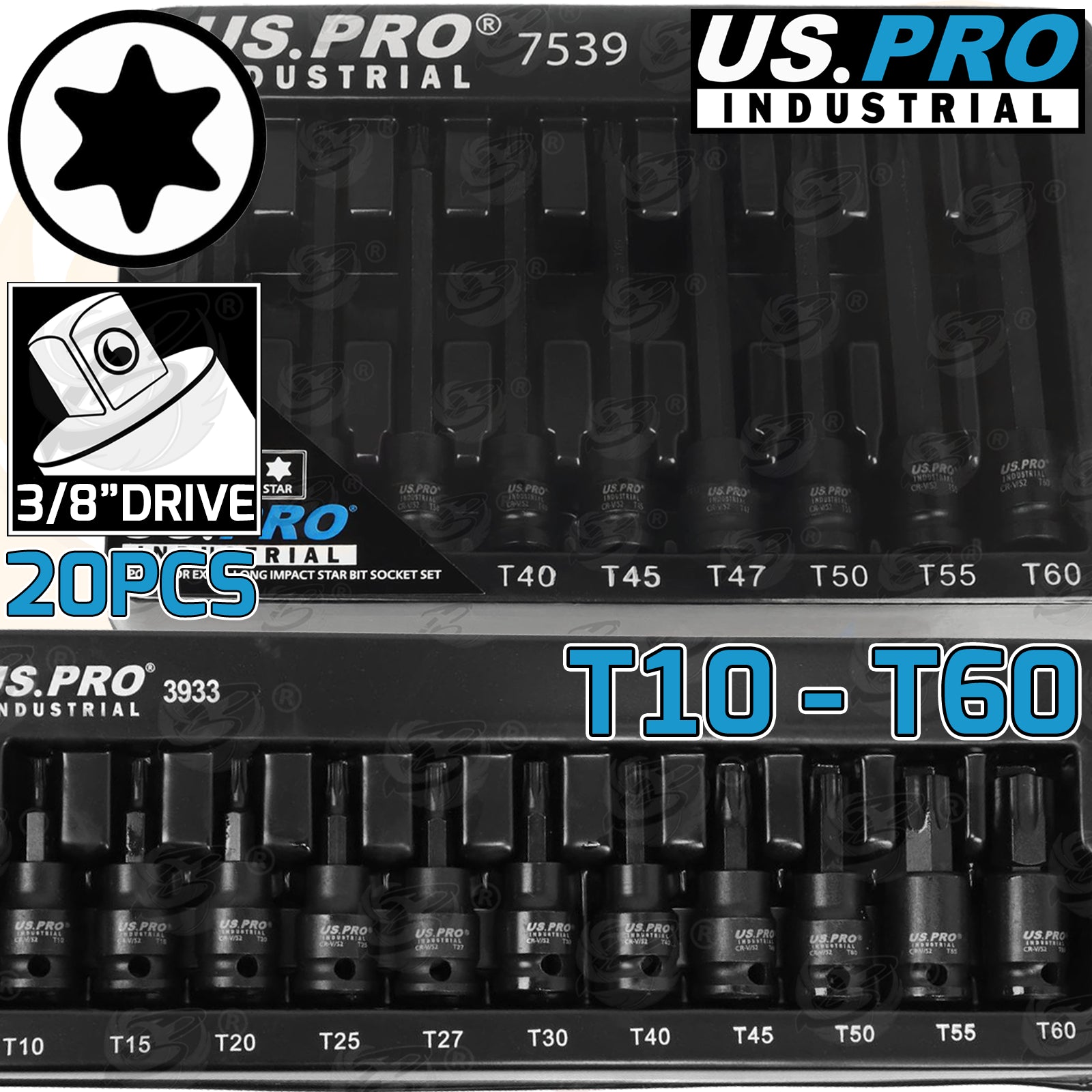US PRO 58PCS 3/8" DRIVE IMPACT HEX - TORX - SPLINE LONG & SHORT BIT SOCKETS