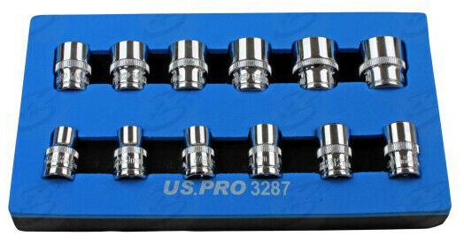 US PRO 12PCS 3/8" DRIVE 12 POINT SHALLOW SOCKETS 8MM - 19MM