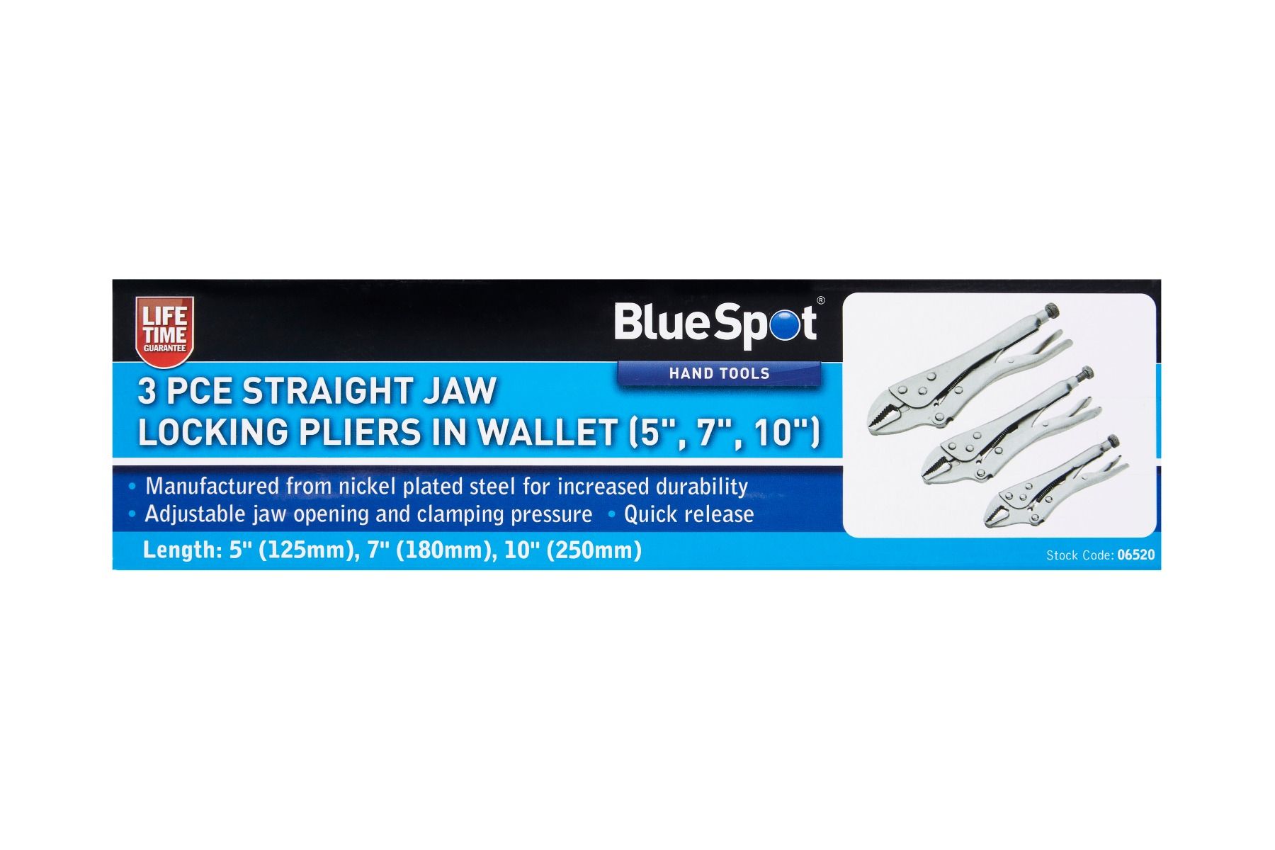BlueSpot 3 Piece Straight Jaw Locking Pliers In Wallet (5" - 7" - 10") ( 06520 )