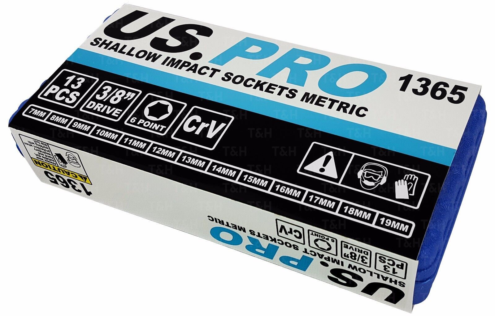 US Pro 13 Piece 3/8" Drive 6 Point Shallow Impact Sockets 7mm - 19mm ( 1365 )