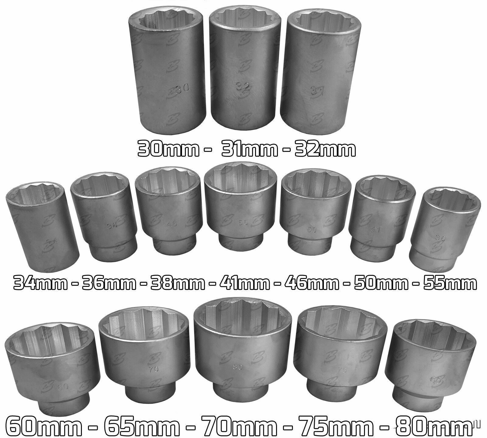 Toolzone 21 Piece 1" Drive 12 Point Socket Set 30mm - 80mm SS020
