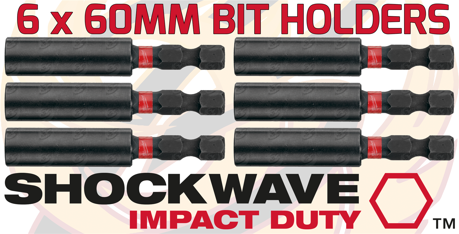 MILWAUKEE 60MM MAGNETIC BIT HOLDER ( SHOCKWAVE IMPACT DUTY ) ( X 6 )