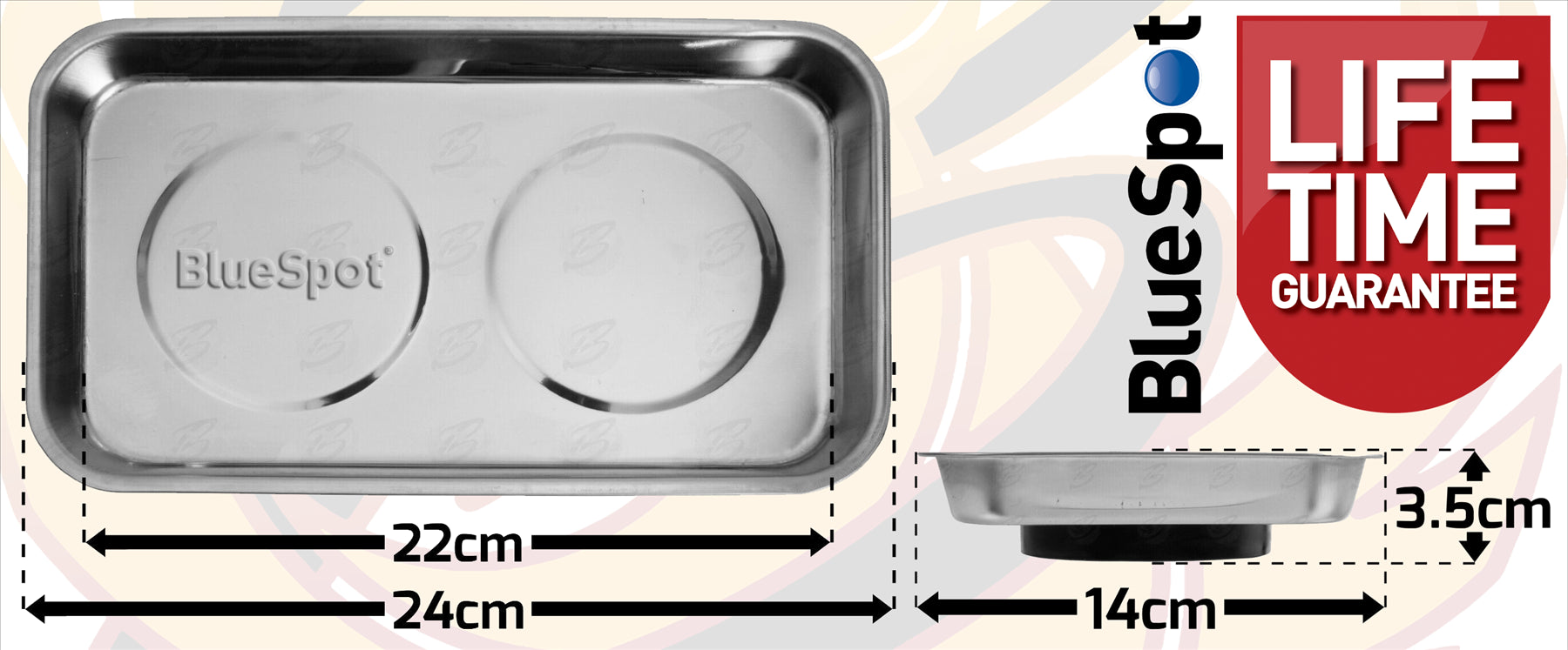 BLUESPOT 9" STAINLESS STEEL DOUBLE MAGNETIC PARTS TRAY ( x 2 )