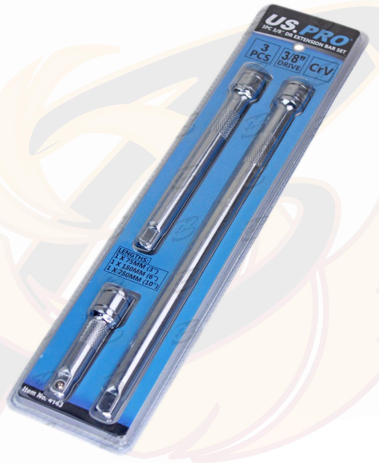 US PRO 3PCS 3/8" DRIVE EXTENSION BARS 75MM - 250MM