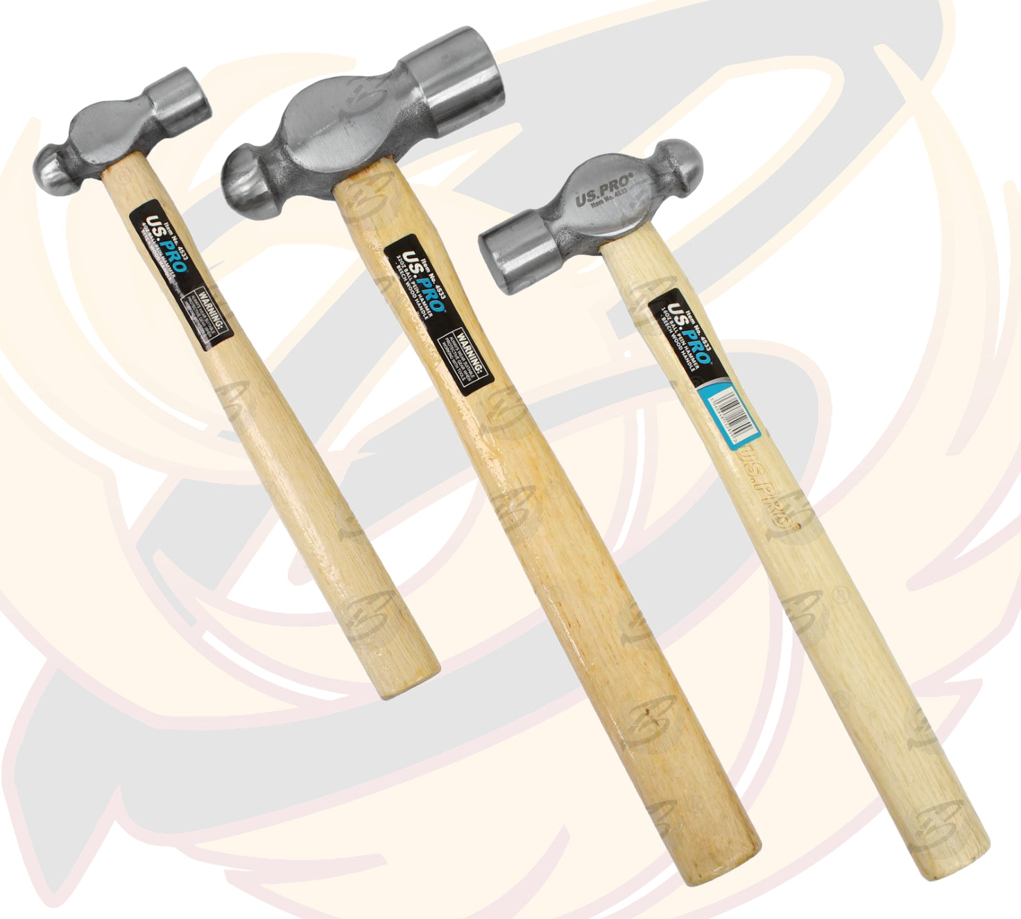 US PRO 3PCS BALL PEIN BEECH HAMMERS 8OZ - 16OZ - 32OZ