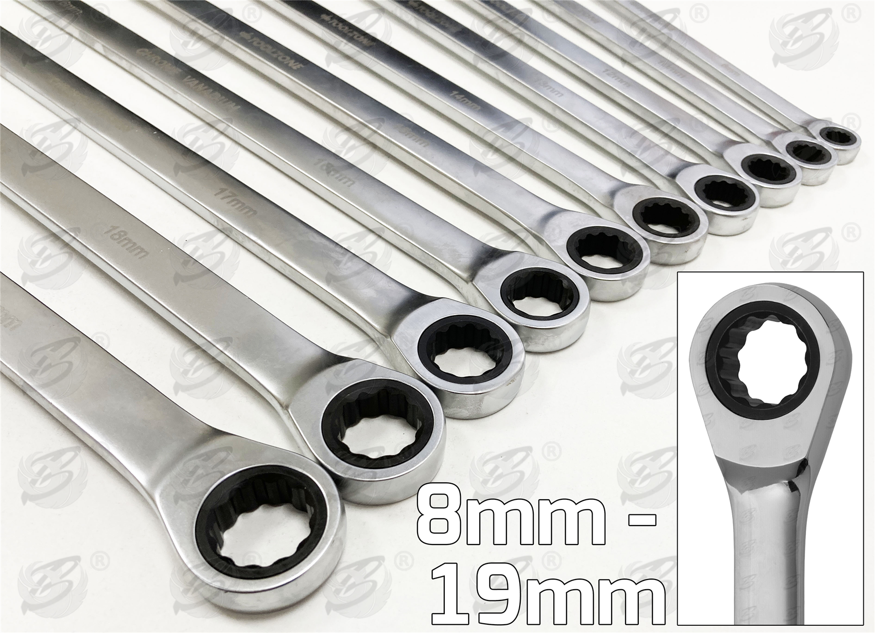 Toolzone 10 Piece Single Ring Extra Long Ratchet Aviation Spanners 8mm - 10mm ( SP194 )