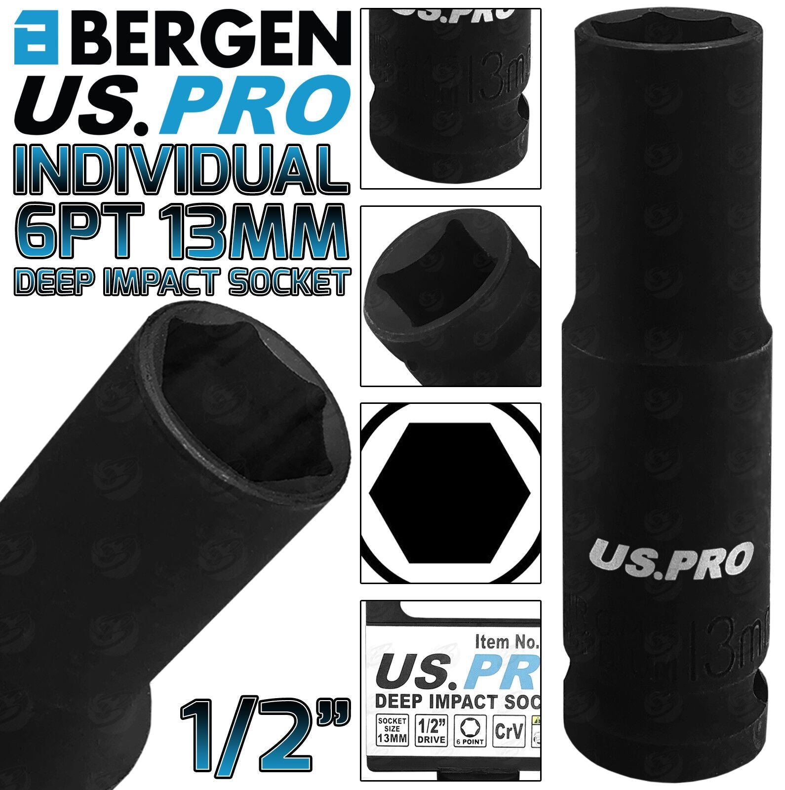 US PRO 13MM 1/2" DRIVE 6 POINT DEEP IMPACT SOCKET ( SINGLE )
