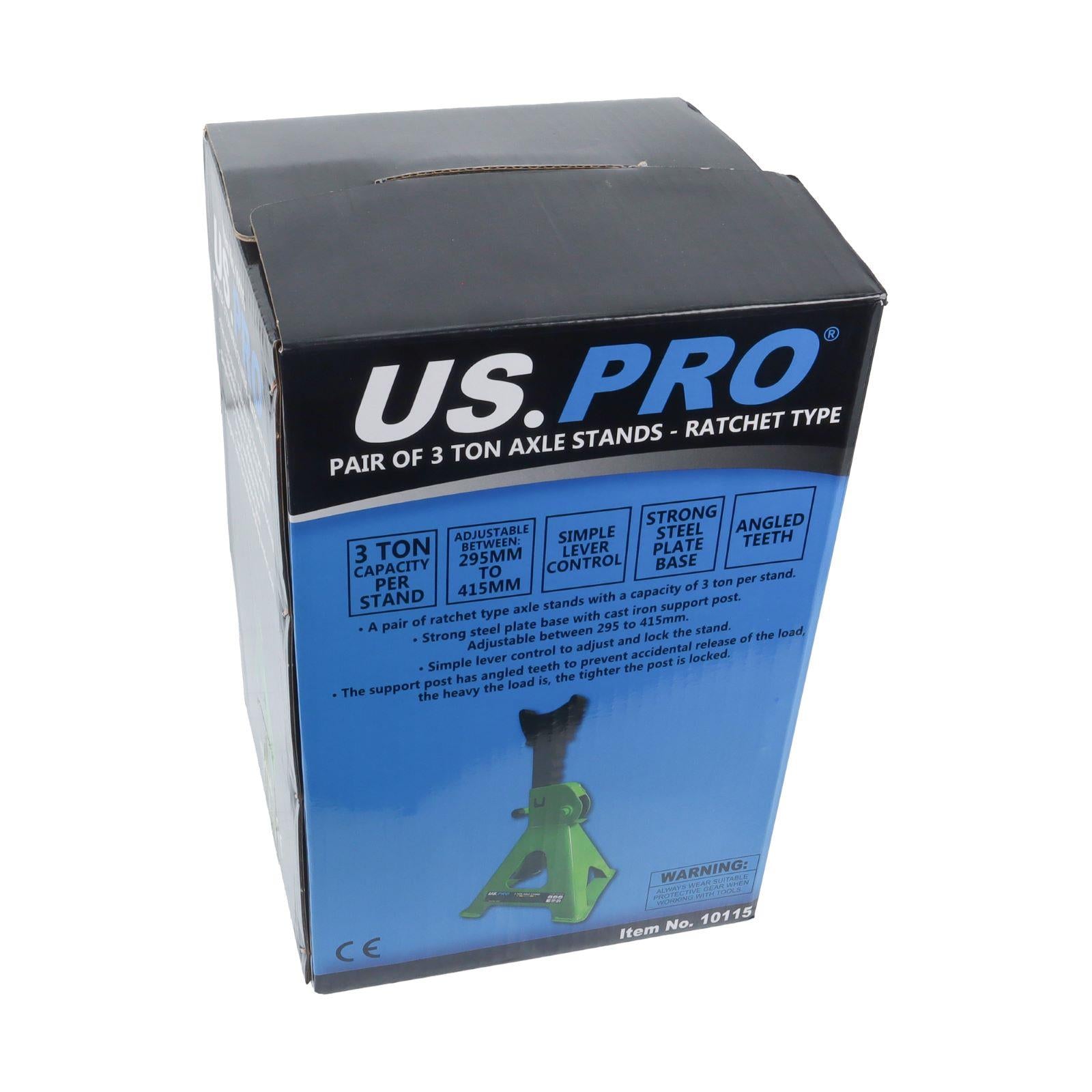US Pro 3 Ton Axle Stands - Ratchet Type ( x 2 Pairs - 4 Stands )  10115 x 2