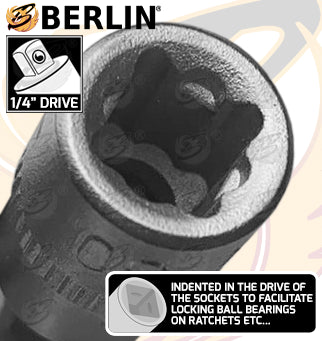 BERLIN 28PCS 1/4" & 3/8" DRIVE HEX - TORX - SPLINE BIT SOCKETS