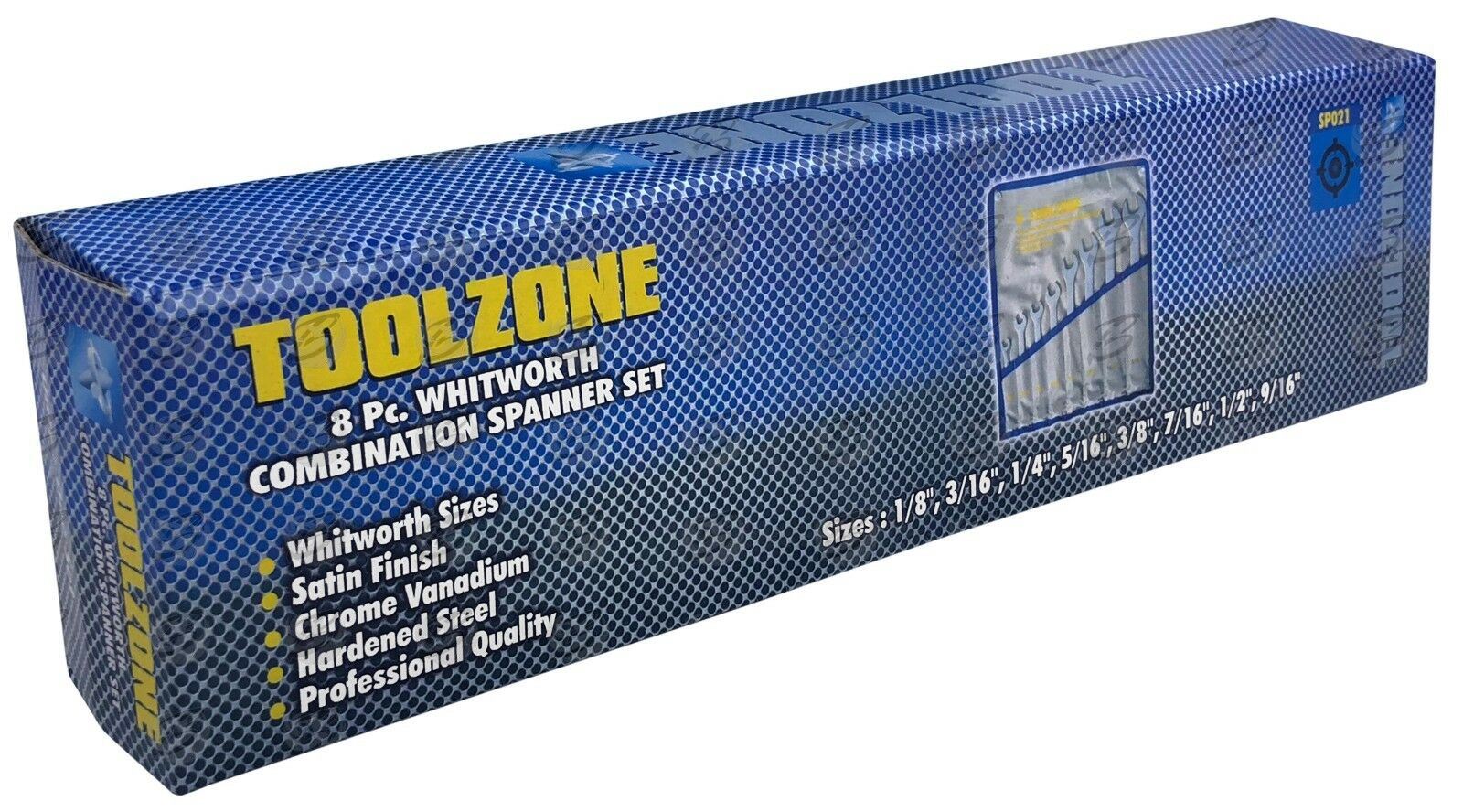 TOOLZONE 8PCS WHITWORTH COMBINATION SPANNERS 1/8" - 9/16"