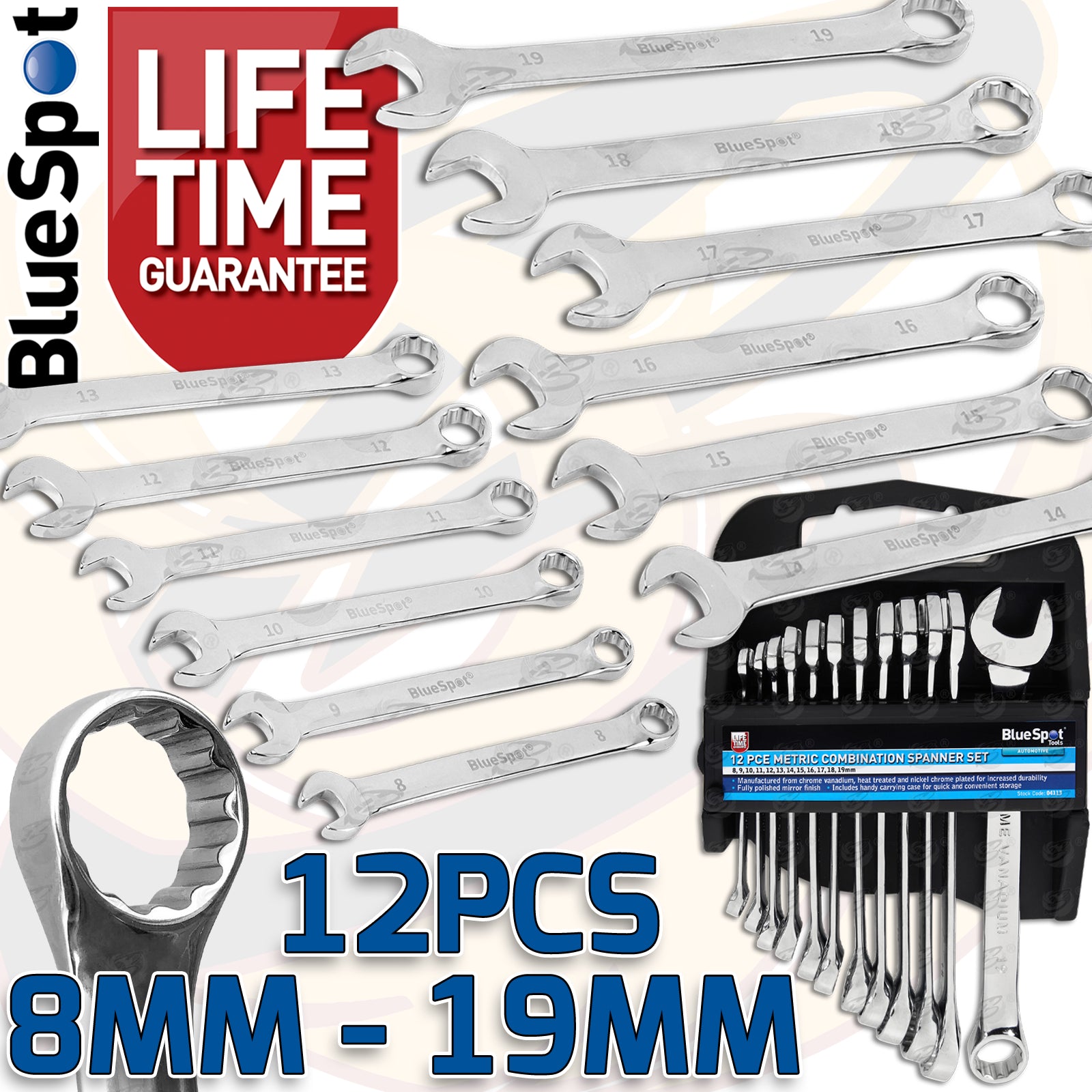 BLUESPOT 12PCS COMBINATION SPANNER SET 8MM - 19MM