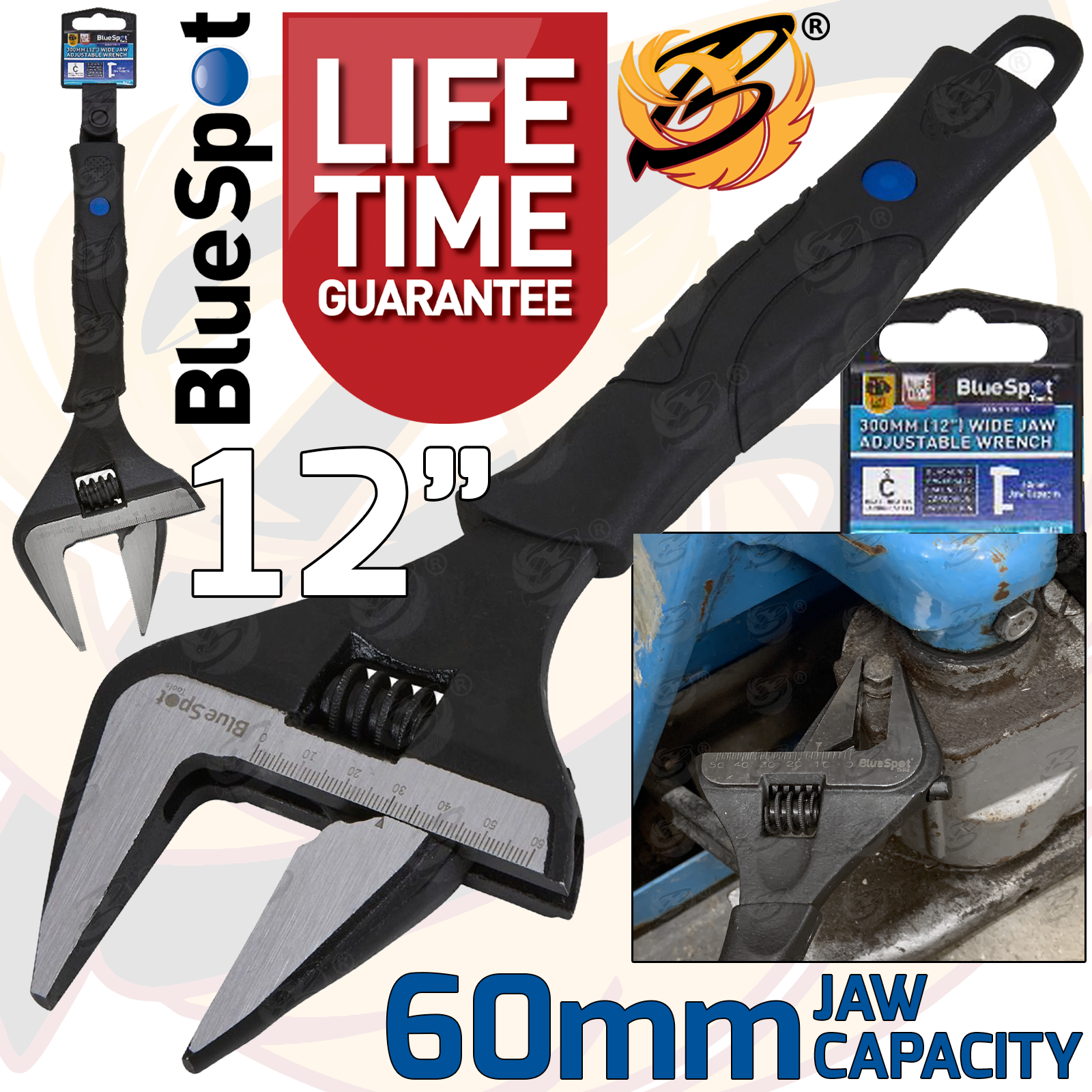 BlueSpot 12" Wide Jaw Adjustable Wrench ( 0 - 60mm ) ( 06113 )