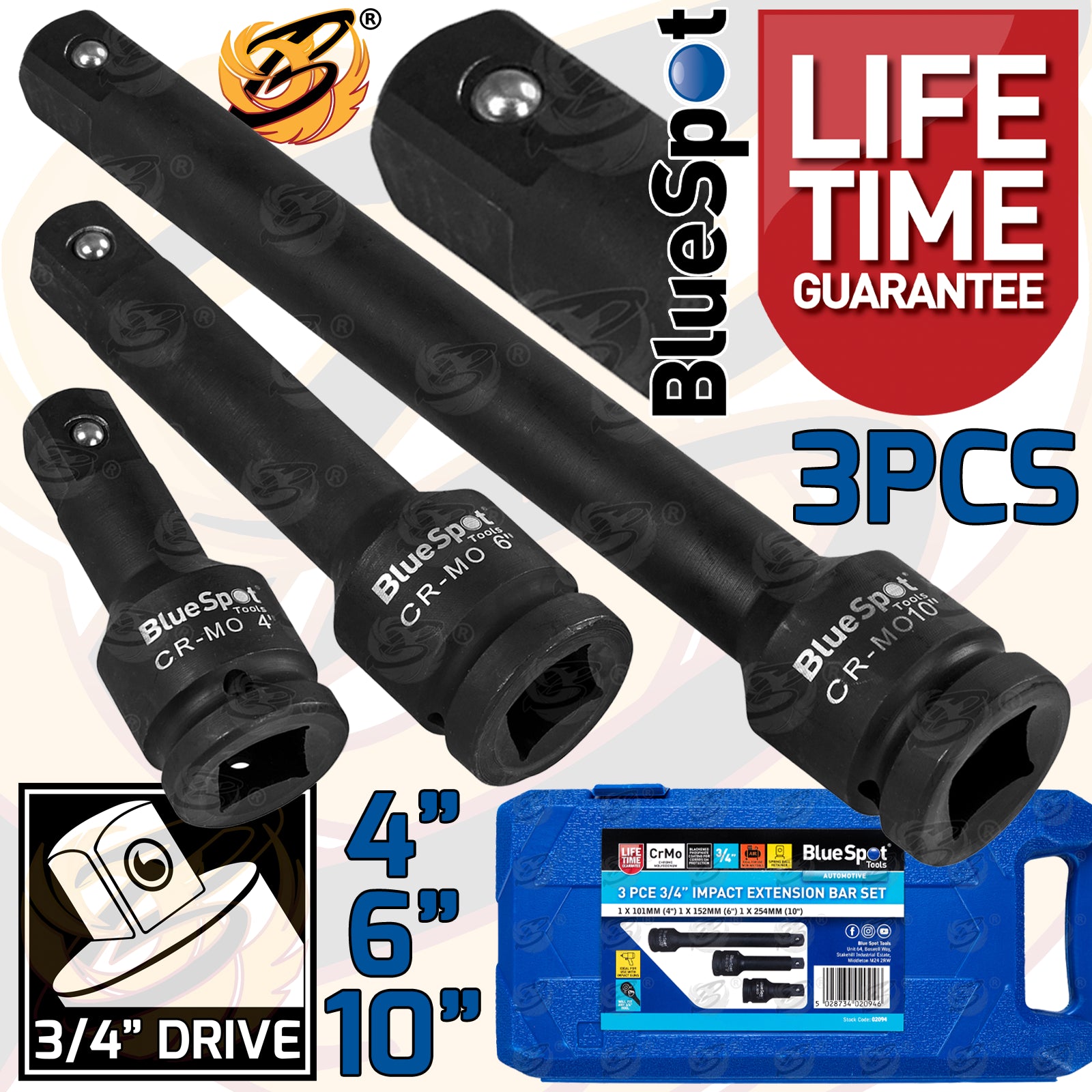 BLUESPOT 3PCE 3/4" DRIVE IMPACT EXTENSION BAR SET 4-6-10"