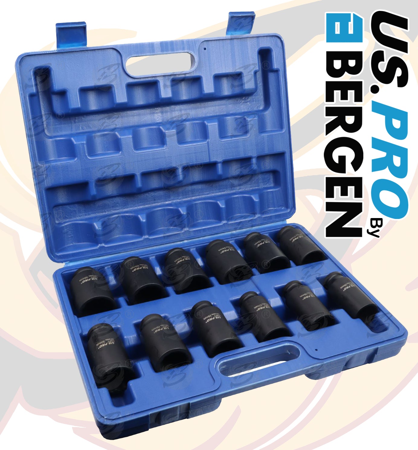 US PRO 12PCS 1/2" DRIVE 12 POINT DEEP IMPACT SOCKETS 25MM - 36MM