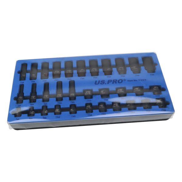 US Pro 32 Piece 3/8" Drive 6 Point Deep & Shallow Impact Sockets 7mm - 22mm  7595