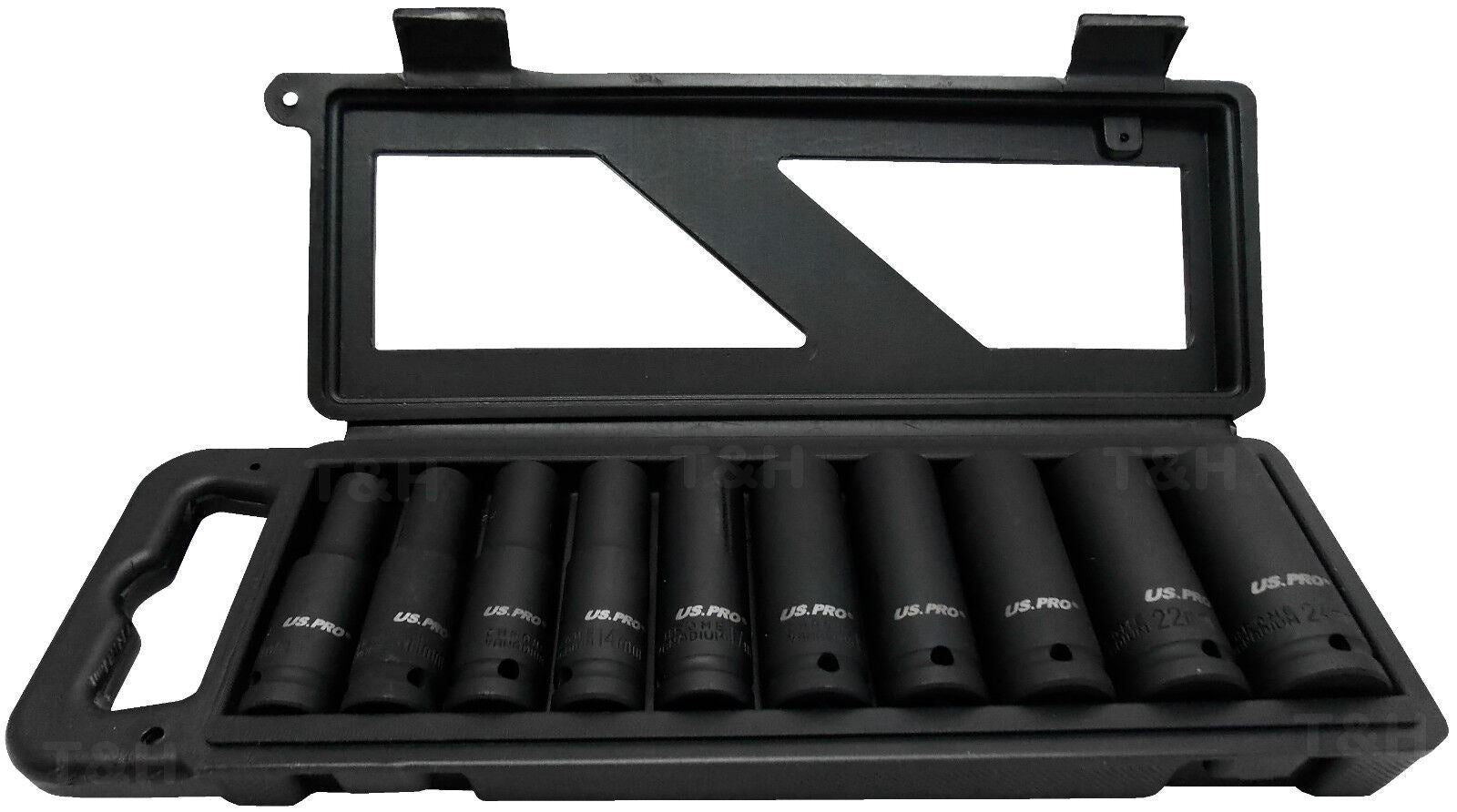 US PRO 10PCS 1/2" DRIVE 6 POINT DEEP IMPACT SOCKETS 10MM - 24MM